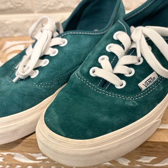 Vans Shoes - Vans Green Suede Shoes with White Accents